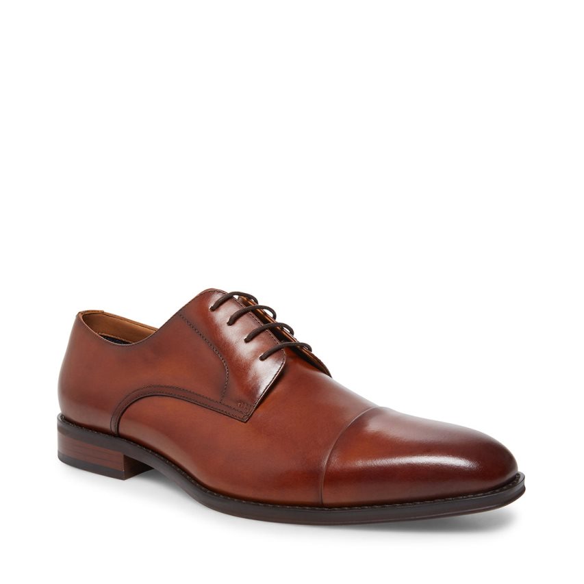 Brown Steve Madden Plot Leather Men's Derby Shoes | PH 4876DMY